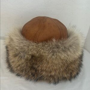 Vintage Real Coyote Fur Leather Hat Crown cap Canada Winter Glam Russian Ski
